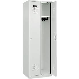 Kleiderspind C+P Evolo Plus, 2 Abteile, Anschlag rechts, Zylinderschloss, Soft-Anschlag, B 600 x T 500 x H 1850 mm, lichtgrau/lichtgrau