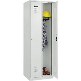 Kleiderspind C+P Evolo Plus, 2 Abteile, Anschlag rechts, Zylinderschloss, Soft-Anschlag, B 600 x T 500 x H 1850 mm, lichtgrau/lichtgrau