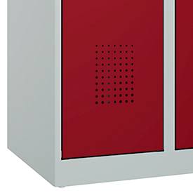 Kleiderspind C+P Evolo Plus, 2 Abteile, Anschlag rechts, Zylinderschloss, Soft-Anschlag, B 600 x T 500 x H 1850 mm, lichtgrau/rubinrot