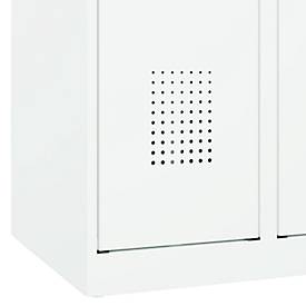 Kleiderspind C+P Evolo Plus, 2 Abteile, Anschlag rechts, Zylinderschloss, Soft-Anschlag, B 600 x T 500 x H 1850 mm, verkehrsweiß/verkehrsweiß