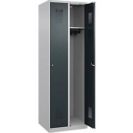 Kleiderspind C+P Evolo Plus, 2 Abteile, Anschlag rechts, Zylinderschloss, Soft-Anschlag, B 600 x T 500 x H 1850 mm, weißaluminium/anthrazitgrau