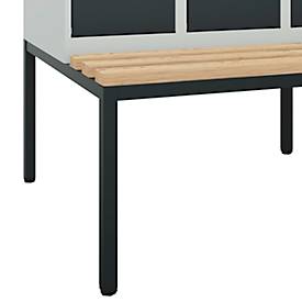 Kleiderspind C+P Evolo Plus, 2 Abteile mit je 300 mm Breite, Unterbau-Sitzbank, B 600 x T 815 x H 2120 mm, Drehriegel, lichtgrau/anthrazitgrau
