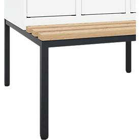 Kleiderspind C+P Evolo Plus, 2 Abteile mit je 300 mm Breite, Unterbau-Sitzbank, B 600 x T 815 x H 2120 mm, Drehriegel, verkehrsweiß/verkehrsweiß