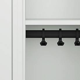 Kleiderspind C+P Evolo Plus, 3 Abteile, 400 mm Abteilbreite, mit Füßen, Anschlag rechts, B 1200 x T 500 x H 1950 mm, Zylinder, lichtgrau/lichtgrau