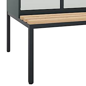 Kleiderspind C+P Evolo Plus, 3 Abteile, 400 mm Abteilbreite, mit untergebauter Sitzbank, B 1200 x T 815 x H 2120 mm, Drehriegel, anthrazitgrau/lichtgrau