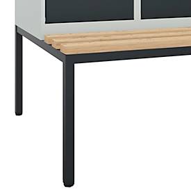 Kleiderspind C+P Evolo Plus, 3 Abteile, 400 mm Abteilbreite, mit untergebauter Sitzbank, B 1200 x T 815 x H 2120 mm, Drehriegel, lichtgrau/anthrazitgrau