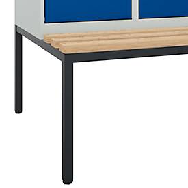 Kleiderspind C+P Evolo Plus, 3 Abteile, 400 mm Abteilbreite, mit untergebauter Sitzbank, B 1200 x T 815 x H 2120 mm, Drehriegel, lichtgrau/enzianblau