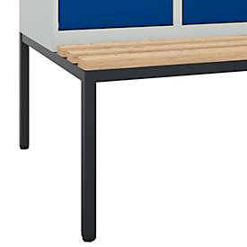 Kleiderspind C+P Evolo Plus, 3 Abteile, 400 mm Abteilbreite, mit untergebauter Sitzbank, B 1200 x T 815 x H 2120 mm, Zylinder, lichtgrau/enzianblau