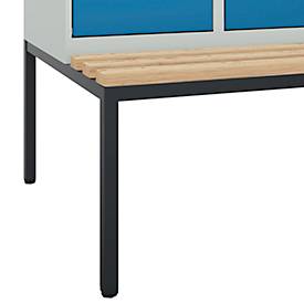 Kleiderspind C+P Evolo Plus, 3 Abteile, 400 mm Abteilbreite, mit untergebauter Sitzbank, B 1200 x T 815 x H 2120 mm, Zylinder, lichtgrau/lichtblau