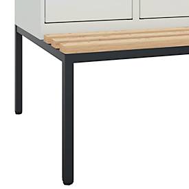 Kleiderspind C+P Evolo Plus, 3 Abteile, 400 mm Abteilbreite, mit untergebauter Sitzbank, B 1200 x T 815 x H 2120 mm, Zylinder, lichtgrau/lichtgrau