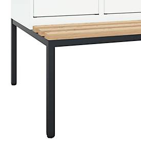 Kleiderspind C+P Evolo Plus, 3 Abteile, 400 mm Abteilbreite, mit untergebauter Sitzbank, B 1200 x T 815 x H 2120 mm, Zylinder, verkehrsweiß/verkehrsweiß