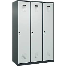 Kleiderspind C+P Evolo Plus, 3 Abteile, 400 mm breit, Drehriegel, Soft-Anschlag, B 1.200 x T 500 x H 1.850 m, anthrazitgrau/lichtgrau