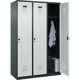 Kleiderspind C+P Evolo Plus, 3 Abteile, 400 mm breit, Drehriegel, Soft-Anschlag, B 1.200 x T 500 x H 1.850 m, anthrazitgrau/lichtgrau