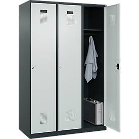 Kleiderspind C+P Evolo Plus, 3 Abteile, 400 mm breit, Zylinderschloss, Soft-Anschlag, B 1.200 x T 500 x H 1.850 m, anthrazitgrau/lichtgrau