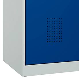Kleiderspind C+P Evolo Plus, 3 Abteile, 400 mm breit, Zylinderschloss, Soft-Anschlag, B 1.200 x T 500 x H 1.850 m, lichtgrau/enzianblau