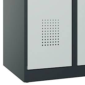 Kleiderspind C+P Evolo Plus, 3 Abteile, Anschlag rechts, Sicherheits-Drehriegel, B 900 x T 500 x H 1850 mm, anthrazitgrau/lichtgrau