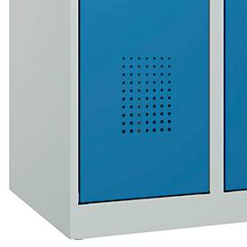 Kleiderspind C+P Evolo Plus, 3 Abteile, Anschlag rechts, Sicherheits-Drehriegel, B 900 x T 500 x H 1850 mm, lichtgrau/lichtblau