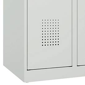 Kleiderspind C+P Evolo Plus, 3 Abteile, Anschlag rechts, Sicherheits-Drehriegel, B 900 x T 500 x H 1850 mm, lichtgrau/lichtgrau