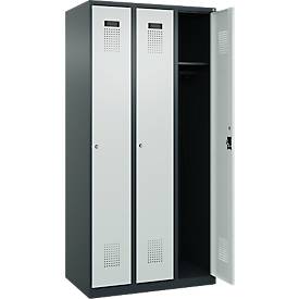 Kleiderspind C+P Evolo Plus, 3 Abteile, Anschlag rechts, Zylinderschloss, B 900 x T 500 x H 1850 mm, anthrazitgrau/lichtgrau