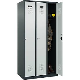 Kleiderspind C+P Evolo Plus, 3 Abteile, Anschlag rechts, Zylinderschloss, B 900 x T 500 x H 1850 mm, anthrazitgrau/lichtgrau