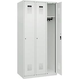 Kleiderspind C+P Evolo Plus, 3 Abteile, Anschlag rechts, Zylinderschloss, B 900 x T 500 x H 1850 mm, lichtgrau/lichtgrau