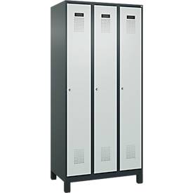 Kleiderspind C+P Evolo Plus, 3 Abteile, Anschlag rechts, Zylinderschloss, B 900 x T 500 x H 1950 mm, anthrazitgrau/lichtgrau