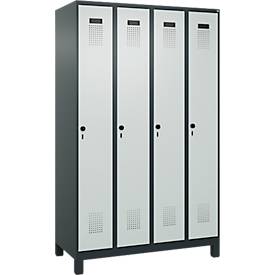 Kleiderspind C+P Evolo Plus, 4 Abteile, 300 mm Abteilbreite, mit Füßen, Anschlag rechts, Drehriegel, B 1200 x T 500 x H 1950 mm, anthrazitgrau/lichtgrau