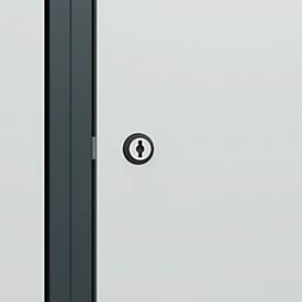 Kleiderspind C+P Evolo Plus, 4 Abteile, 300 mm Abteilbreite, mit Sockel, Anschlag rechts, B 1200 x T 500 x H 1950 mm, Zylinder, anthrazitgrau/lichtgrau