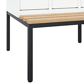 Kleiderspind C+P Evolo Plus, 4 Abteile, 300 mm Abteilbreite, mit untergebauter Sitzbank, B 1200 x T 815 x H 2120 mm, Zylinder, verkehrsweiß/verkehrsweiß