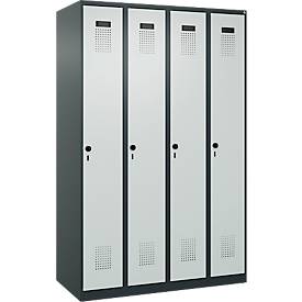 Kleiderspind C+P Evolo Plus, 4 Abteile, Anschlag rechts, Sicherheits-Drehriegel, B 1200 x T 500 x H 1850 mm, anthrazitgrau/lichtgrau