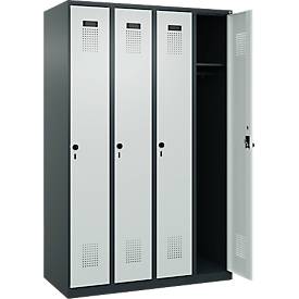 Kleiderspind C+P Evolo Plus, 4 Abteile, Anschlag rechts, Sicherheits-Drehriegel, B 1200 x T 500 x H 1850 mm, anthrazitgrau/lichtgrau