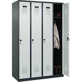 Kleiderspind C+P Evolo Plus, 4 Abteile, Anschlag rechts, Sicherheits-Drehriegel, B 1200 x T 500 x H 1850 mm, anthrazitgrau/lichtgrau