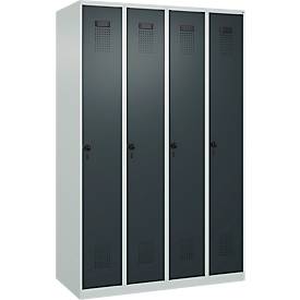 Kleiderspind C+P Evolo Plus, 4 Abteile, Anschlag rechts, Sicherheits-Drehriegel, B 1200 x T 500 x H 1850 mm, lichtgrau/anthrazitgrau