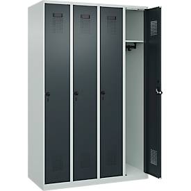 Kleiderspind C+P Evolo Plus, 4 Abteile, Anschlag rechts, Sicherheits-Drehriegel, B 1200 x T 500 x H 1850 mm, lichtgrau/anthrazitgrau