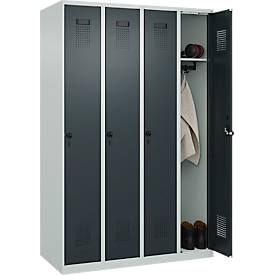 Kleiderspind C+P Evolo Plus, 4 Abteile, Anschlag rechts, Sicherheits-Drehriegel, B 1200 x T 500 x H 1850 mm, lichtgrau/anthrazitgrau