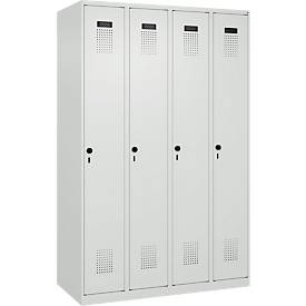 Kleiderspind C+P Evolo Plus, 4 Abteile, Anschlag rechts, Sicherheits-Drehriegel, B 1200 x T 500 x H 1850 mm, lichtgrau/lichtgrau