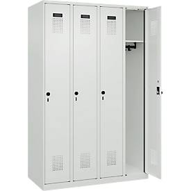 Kleiderspind C+P Evolo Plus, 4 Abteile, Anschlag rechts, Sicherheits-Drehriegel, B 1200 x T 500 x H 1850 mm, lichtgrau/lichtgrau