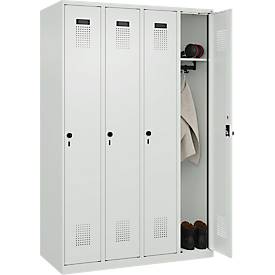 Kleiderspind C+P Evolo Plus, 4 Abteile, Anschlag rechts, Sicherheits-Drehriegel, B 1200 x T 500 x H 1850 mm, lichtgrau/lichtgrau