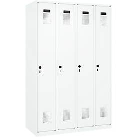 Kleiderspind C+P Evolo Plus, 4 Abteile, Anschlag rechts, Sicherheits-Drehriegel, B 1200 x T 500 x H 1850 mm, verkehrsweiß/verkehrsweiß