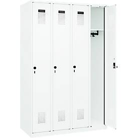 Kleiderspind C+P Evolo Plus, 4 Abteile, Anschlag rechts, Sicherheits-Drehriegel, B 1200 x T 500 x H 1850 mm, verkehrsweiß/verkehrsweiß