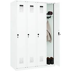 Kleiderspind C+P Evolo Plus, 4 Abteile, Anschlag rechts, Sicherheits-Drehriegel, B 1200 x T 500 x H 1850 mm, verkehrsweiß/verkehrsweiß