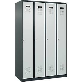 Kleiderspind C+P Evolo Plus, 4 Abteile, Anschlag rechts, Zylinderschloss, Soft-Anschlag, B 1200 x T 500 x H 1850 mm, anthrazitgrau/lichtgrau
