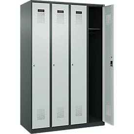Kleiderspind C+P Evolo Plus, 4 Abteile, Anschlag rechts, Zylinderschloss, Soft-Anschlag, B 1200 x T 500 x H 1850 mm, anthrazitgrau/lichtgrau