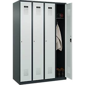 Kleiderspind C+P Evolo Plus, 4 Abteile, Anschlag rechts, Zylinderschloss, Soft-Anschlag, B 1200 x T 500 x H 1850 mm, anthrazitgrau/lichtgrau
