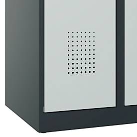 Kleiderspind C+P Evolo Plus, 4 Abteile, Anschlag rechts, Zylinderschloss, Soft-Anschlag, B 1200 x T 500 x H 1850 mm, anthrazitgrau/lichtgrau