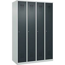 Kleiderspind C+P Evolo Plus, 4 Abteile, Anschlag rechts, Zylinderschloss, Soft-Anschlag, B 1200 x T 500 x H 1850 mm, lichtgrau/anthrazitgrau