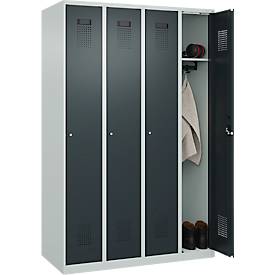 Kleiderspind C+P Evolo Plus, 4 Abteile, Anschlag rechts, Zylinderschloss, Soft-Anschlag, B 1200 x T 500 x H 1850 mm, lichtgrau/anthrazitgrau