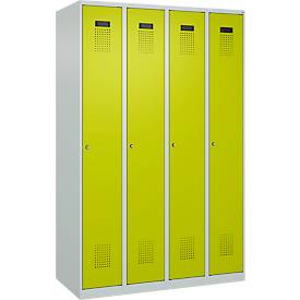 Kleiderspind C+P Evolo Plus, 4 Abteile, Anschlag rechts, Zylinderschloss, Soft-Anschlag, B 1200 x T 500 x H 1850 mm, lichtgrau/clowngrün