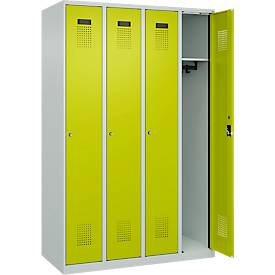 Kleiderspind C+P Evolo Plus, 4 Abteile, Anschlag rechts, Zylinderschloss, Soft-Anschlag, B 1200 x T 500 x H 1850 mm, lichtgrau/clowngrün