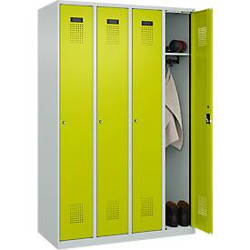 Kleiderspind C+P Evolo Plus, 4 Abteile, Anschlag rechts, Zylinderschloss, Soft-Anschlag, B 1200 x T 500 x H 1850 mm, lichtgrau/clowngrün